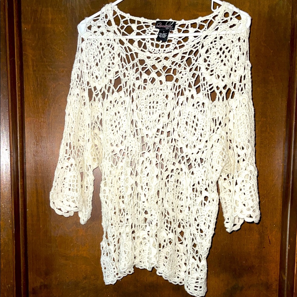Elegant White Crochet Tunic Top